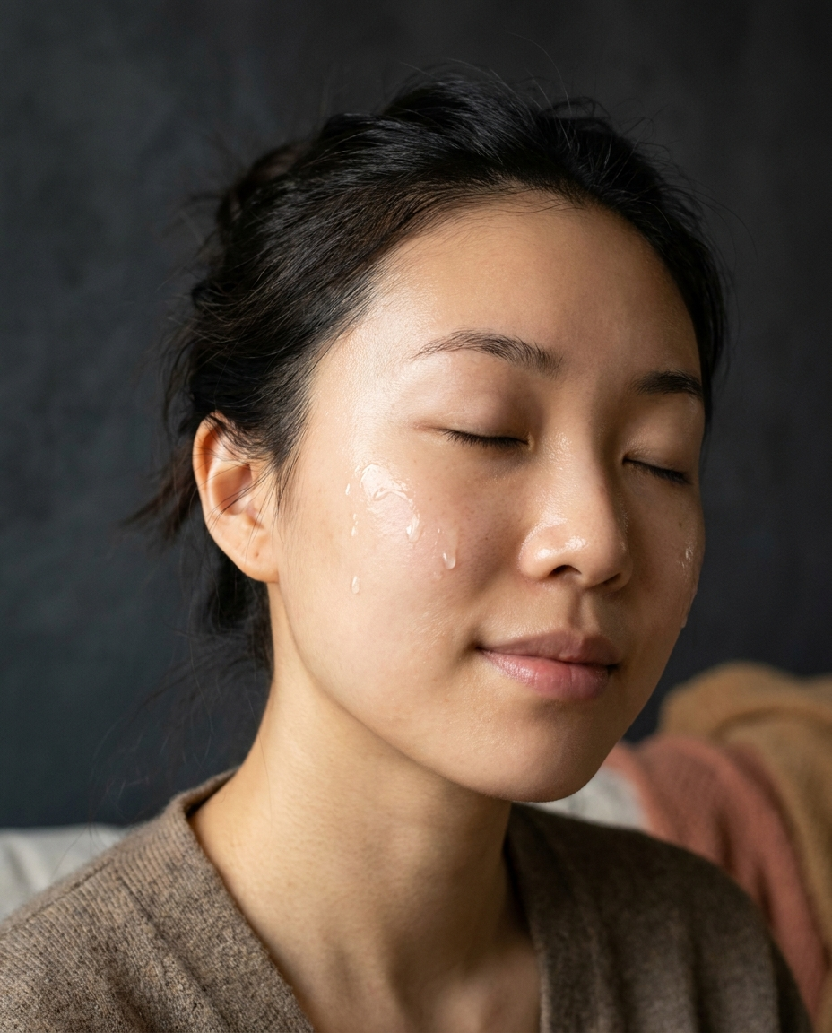 Close-up of dewy, glowing skin